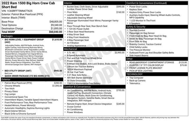 2022 RAM 1500 Big Horn Crew Cab 4x4 5'7' Box