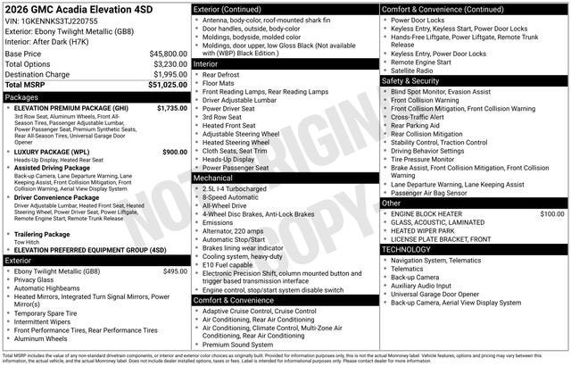 2026 GMC Acadia Elevation